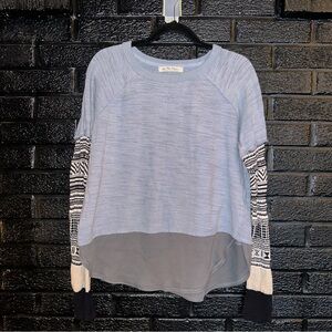 We The Free Light Blue Sweatshirt with Patterned Sleeves